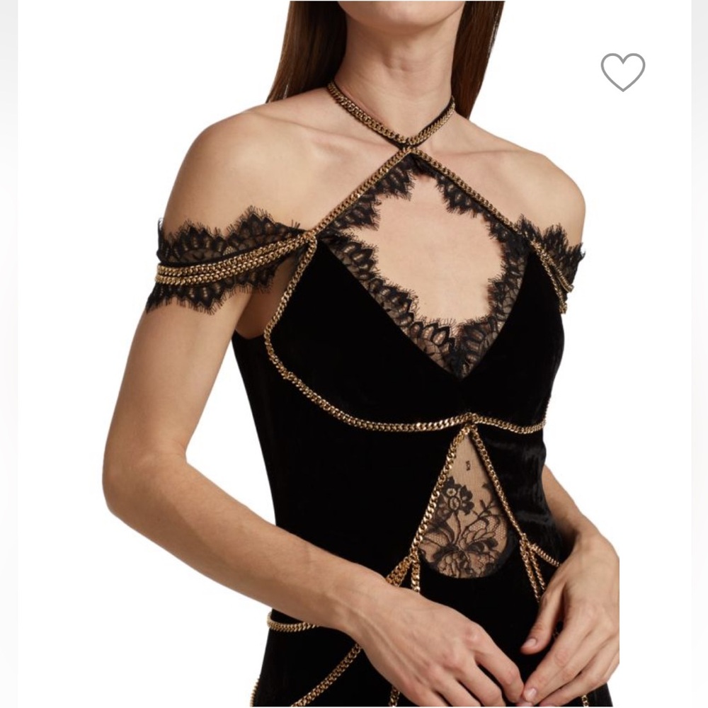 Christian Cowan Velvet Lace & Chains Mini Dress - Picture 4 of 15